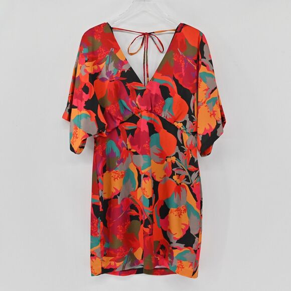 AIDAN MATTOX Dress Womens Size 12 Floral Printed Short Kimono Sleeve VNeck Multi - Picture 2 of 13